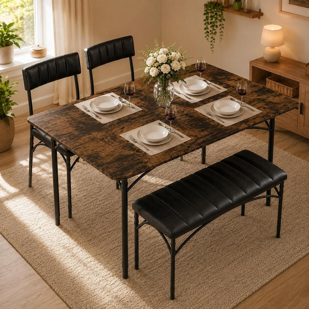 4 EVER WINNER Dining Table Set for 4 with Upholstered Seats, Rustic Brown | 4...