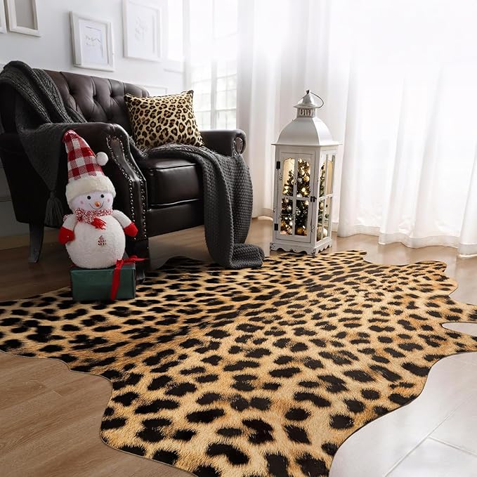 AROGAN Premium Leopard Print Rug 8x10 Feet, Machine Washable Faux Fur Cheetah - Image 5