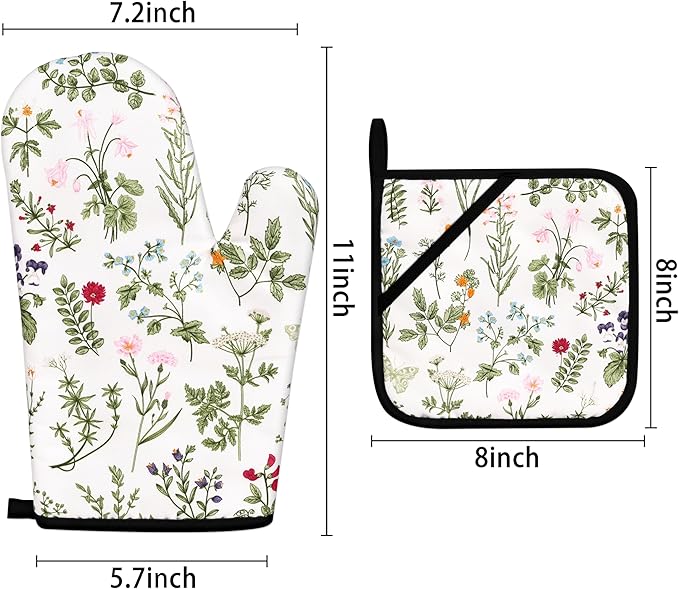 Floral Oven Mitts and Pot Holders Sets Wildflower Oven Gloves Heat Resistant 4 - Image 4