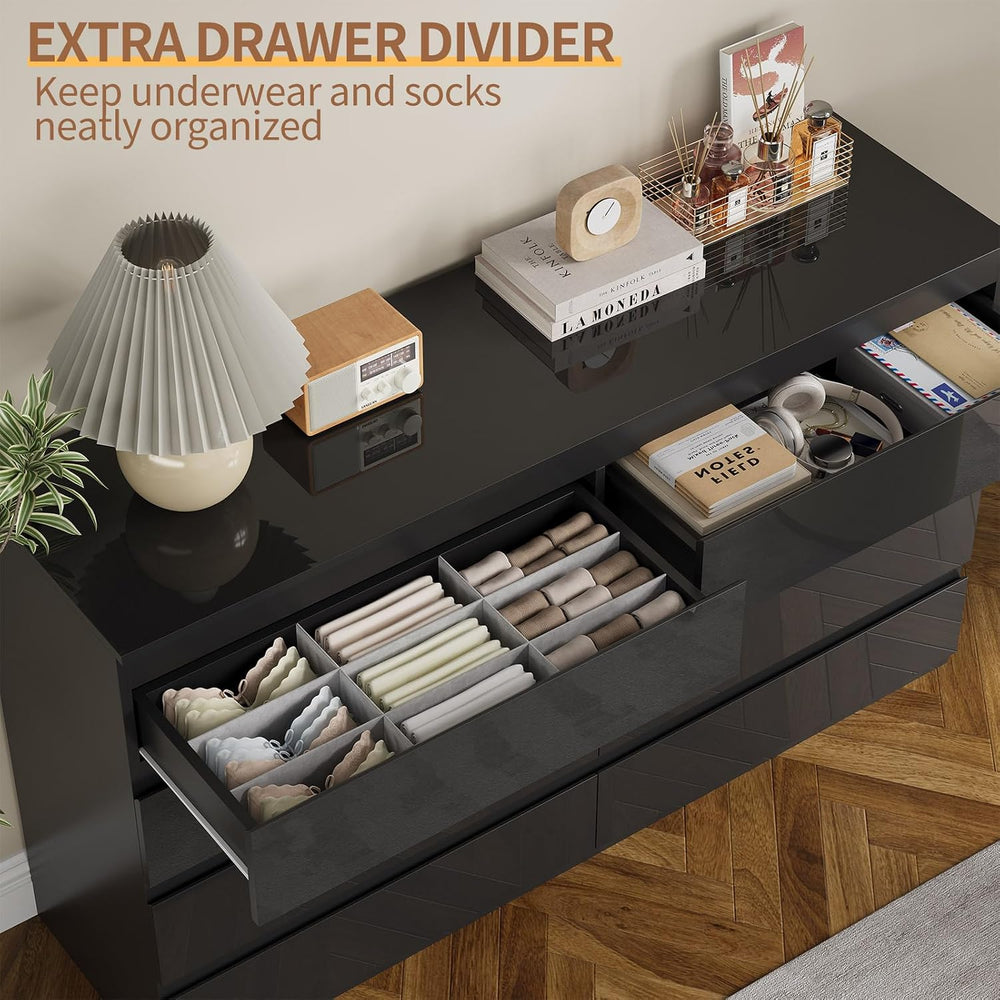 8 Drawer Dresser Black 55" Wide Multi-Functional Storage Organizer