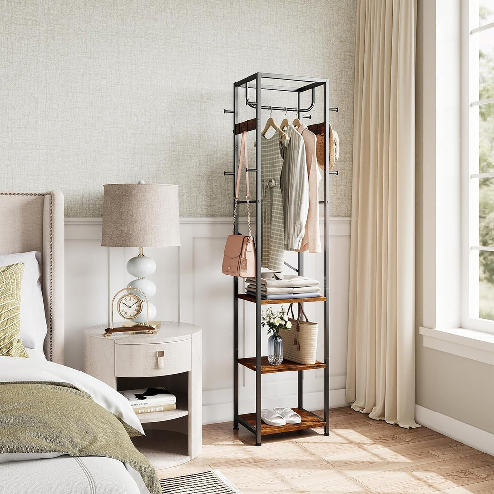 ELYKEN Coat Rack Freestanding, Hall Tree with 3 Storage Shelves and 12 Hooks,...