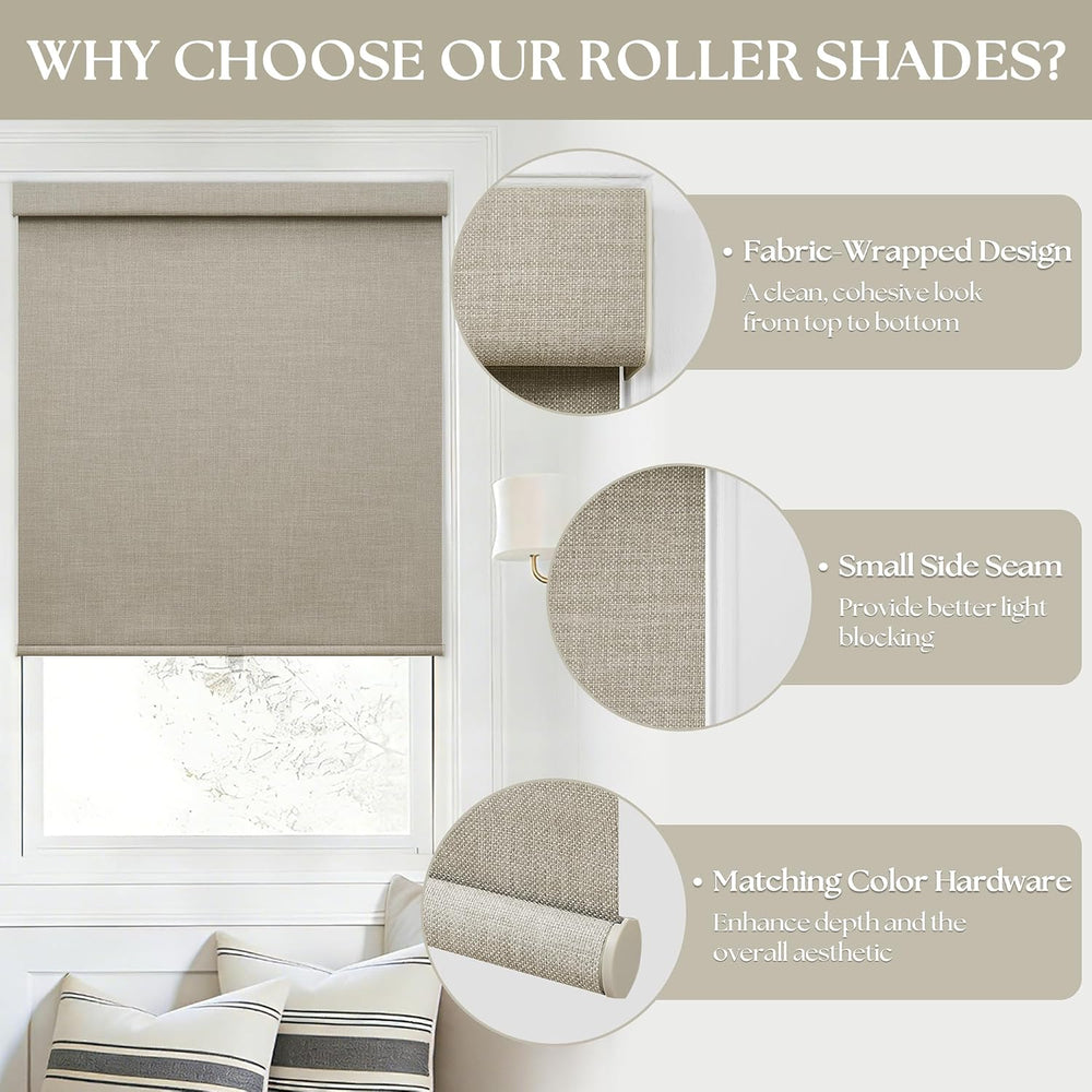 Blackout Roller Shades for Bedroom Window Cordless Free-Stop Blinds with Vala...