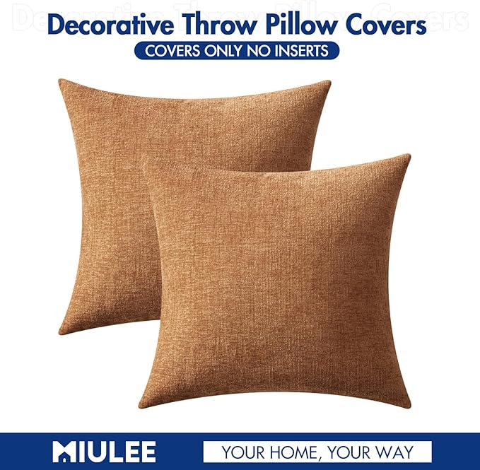 MIULEE Pack of 2 Brown Throw Pillow Covers 24x24 Inch Soft Chenille Pillow - Image 6