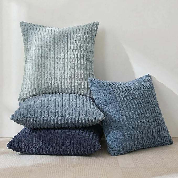 Fancy Homi Set of 4 Blue Boho Decorative Throw Pillow Covers 22x22 Inch - Image 2