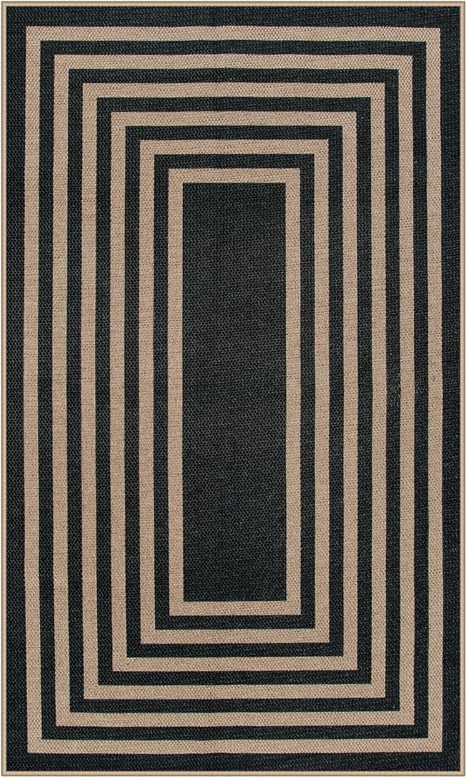 Lahome Enfys Modern Geometric Easy Jute Outdoor Rug, 3x5 Black Indoor Outdoor - Image 8