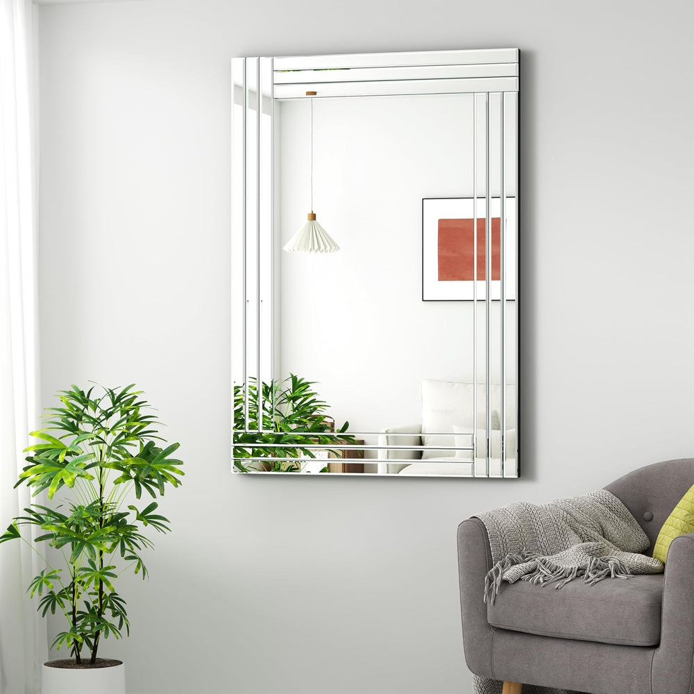 Decorative Wall Mirror 40"x28" Rectangle Silver Wall Mounted Mirror