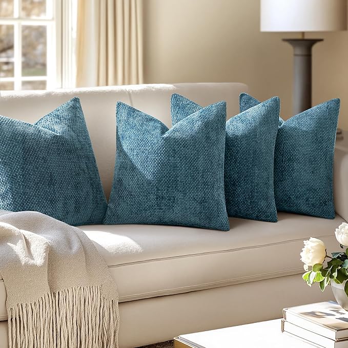 MIULEE Pack of 4 Couch Throw Pillow Covers 20x20 Inch Smoke Blue Soft - Image 5