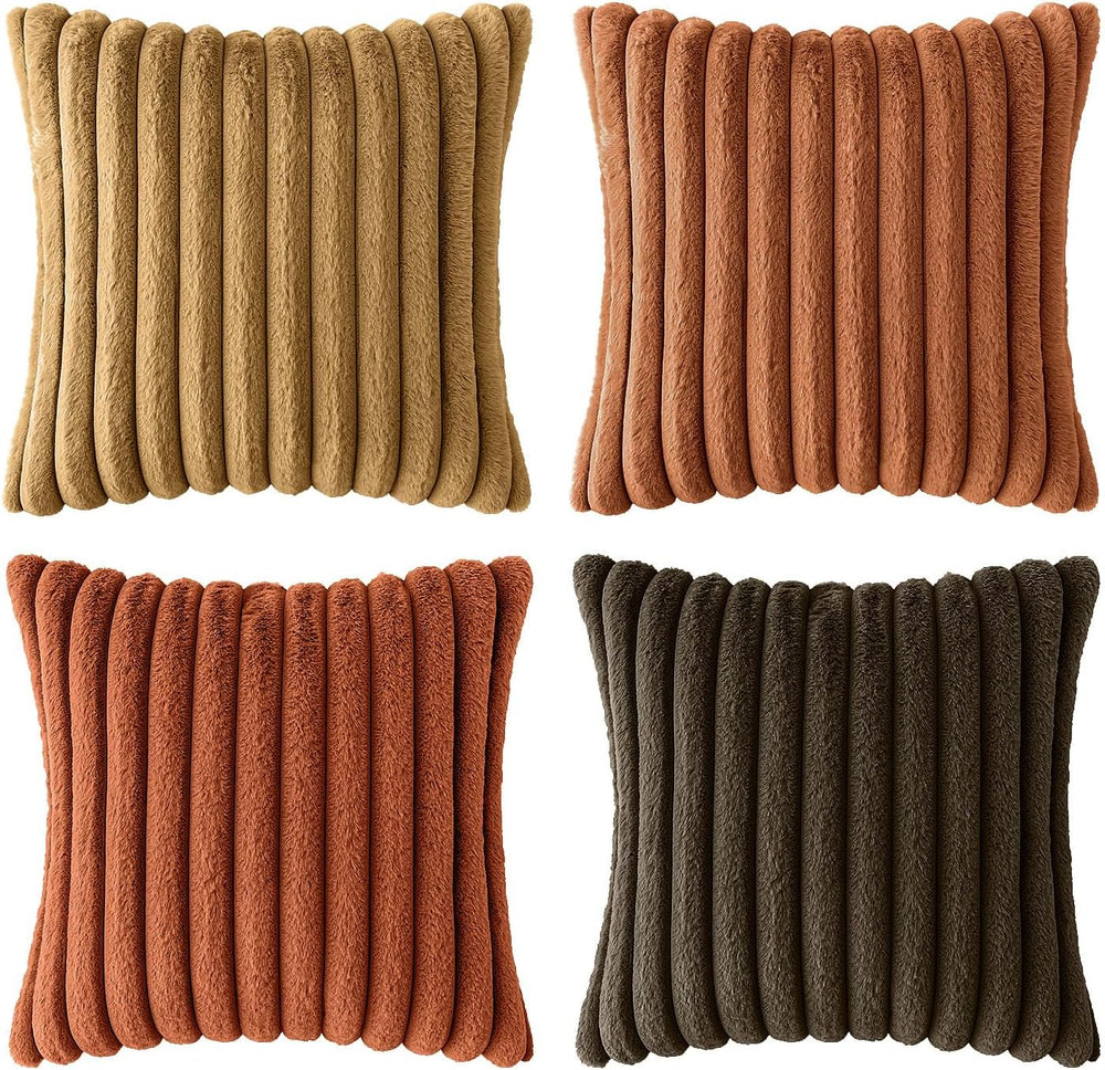 MIULEE Fall Rust Orange Faux Fur Plush Decorative Throw Pillow Covers18x18