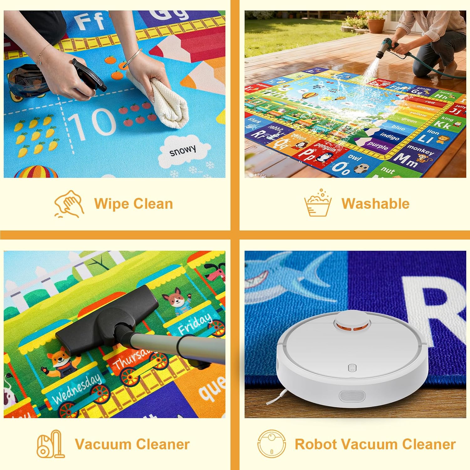 5x7 Kids Rug for Playroom Classroom Bedroom,ABC Rugs | Educational Rug for Learning Alphabet,Numbers,Colors,Season and Animal Words,Non Slip Washable Play Mat for Toddler Decor