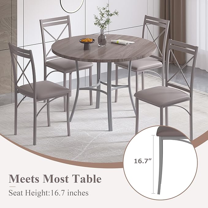VECELO Metal Dining Chairs Set of 4, Steel Legs and PU Leather Cushion Seats ...