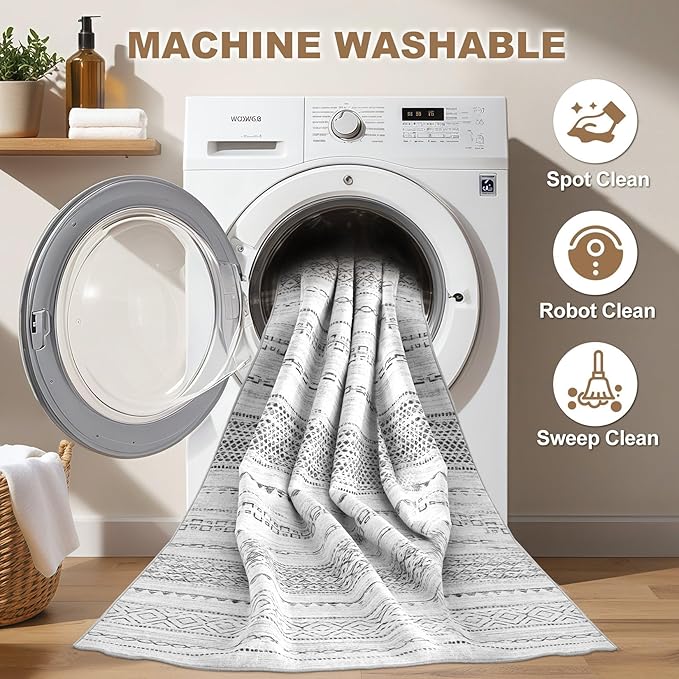 Nakagishi Runner Rug Kitchen Washable Rugs: 3x8 Non-Slip Boho Soft Modern Stain - Image 2