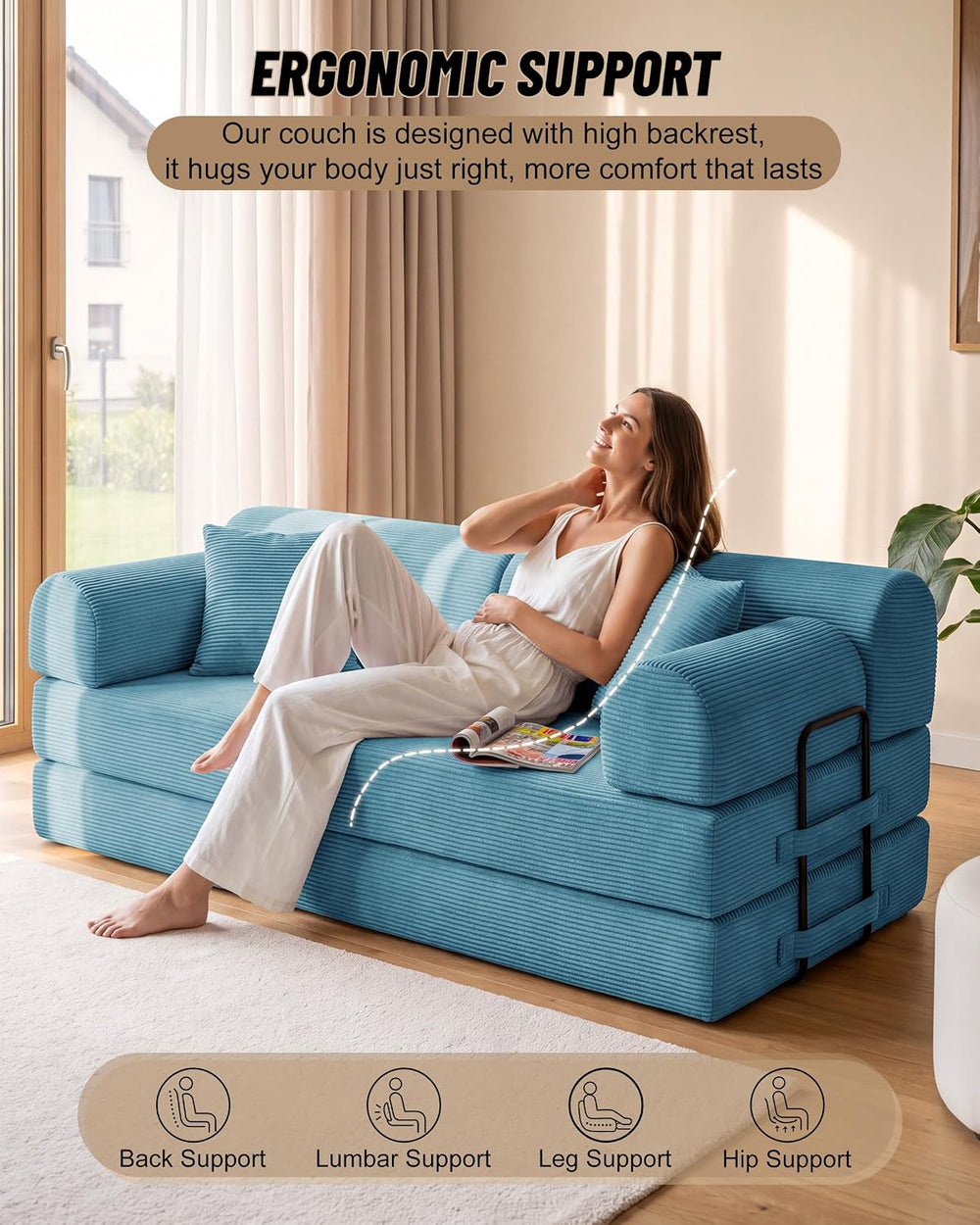 78.8" Convertible Sofa Bed, High Back Boneless Couch for Living Room