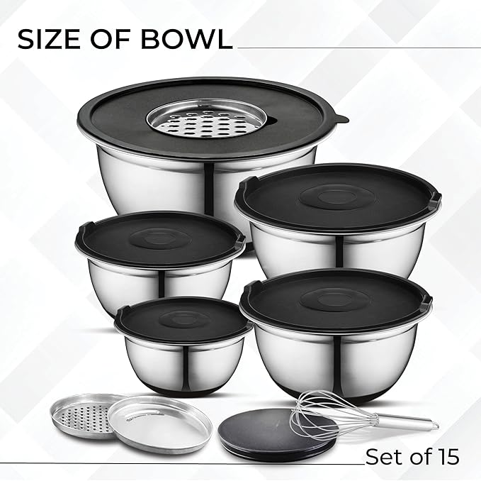 AVADOR Premium Brushed Stainless Steel Mixing Bowls Sets, Space Saving - Image 2