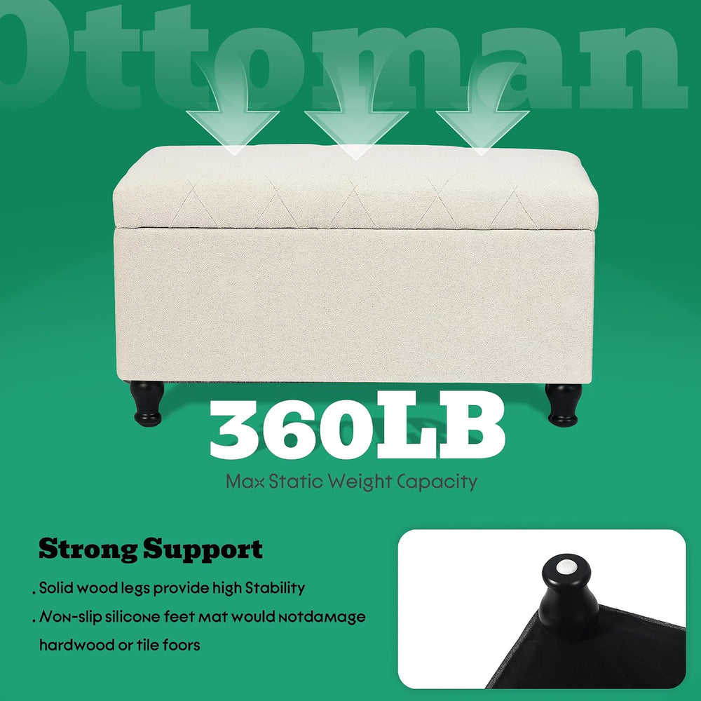 32'' Beige Fabric Upholstered Ottoman Storage Bench | Upholstered Ott...