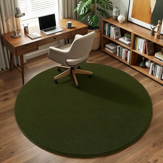 Amearea Olive Green Round Area Rugs 5ft Washable Circle Rugs - Image 8