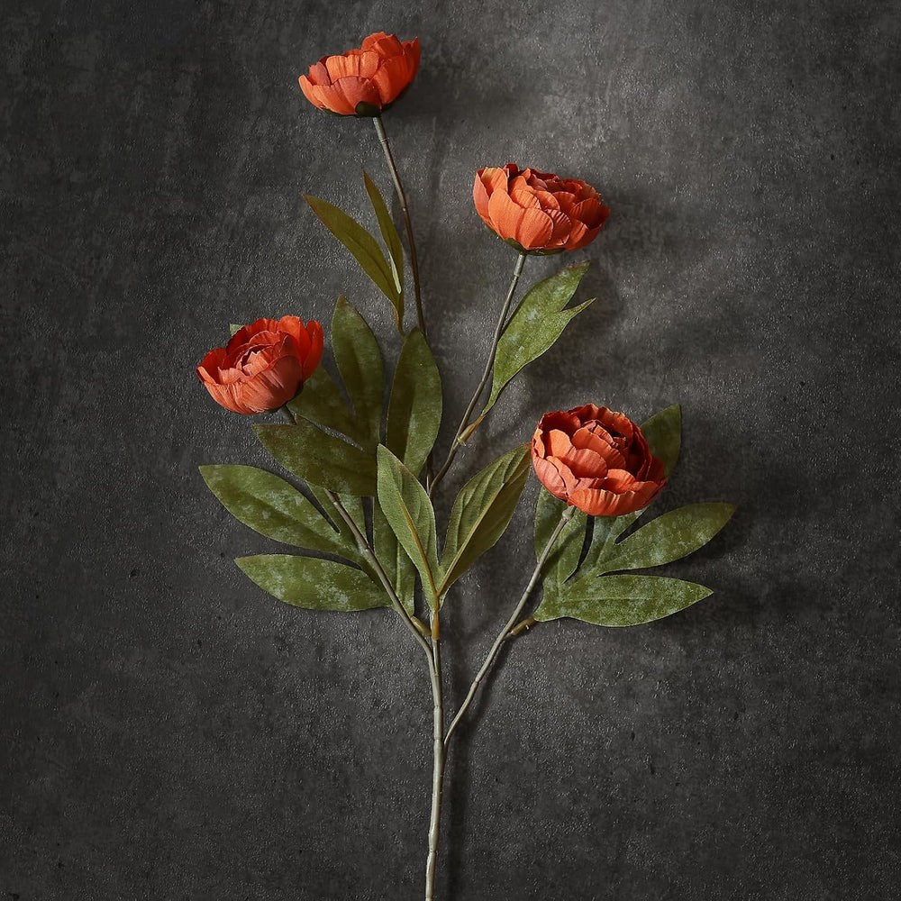 6 Pcs 27" Artificial Fall Peony Silk Flower Stems for Vase Decor(Orange)