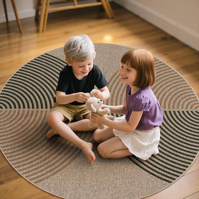 Lahome Enfys Modern Rainbow Round Rug, 6ft Easy Jute Circle Patio Rug Washable - Image 3