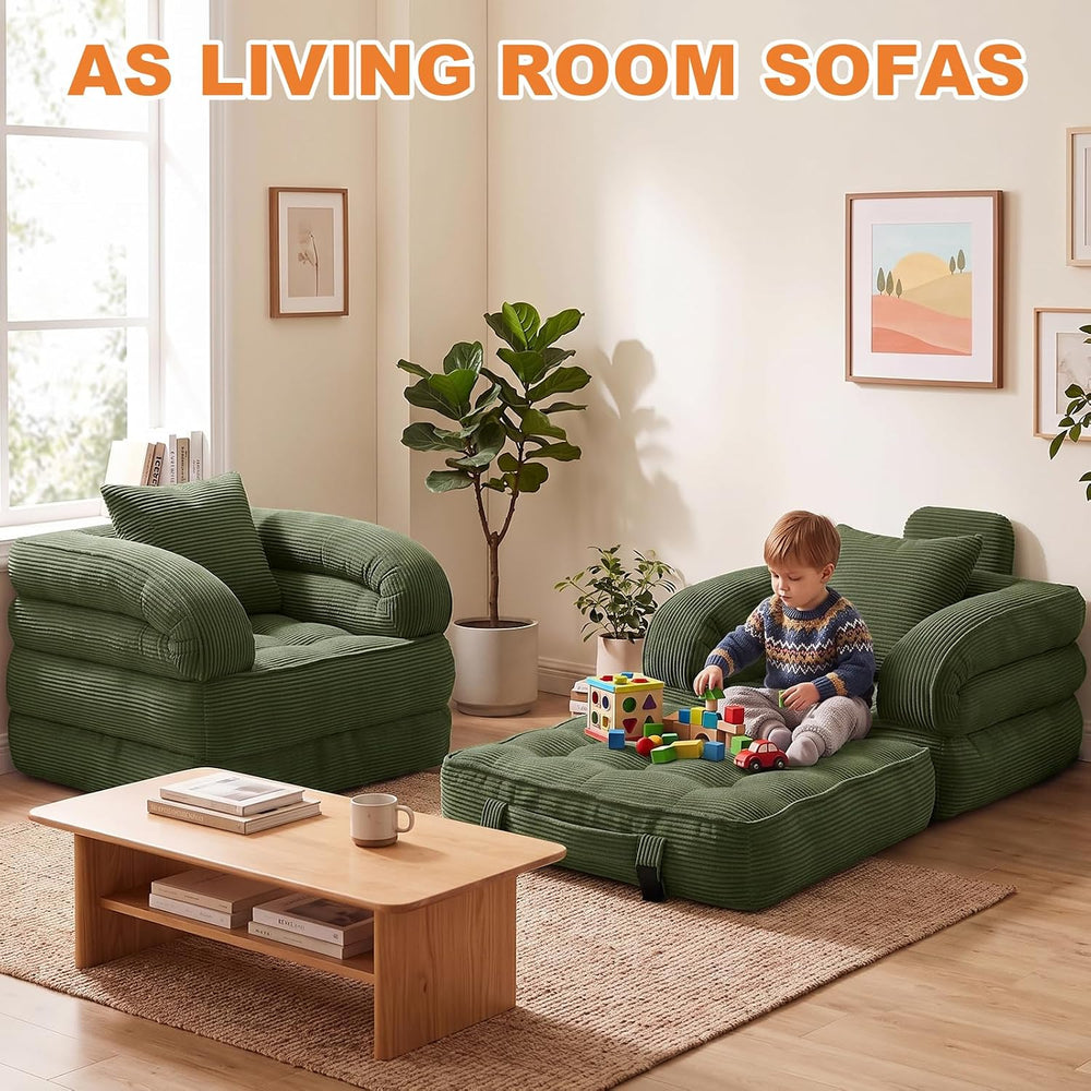 Folding Sofa Bed, Convertible Sleeper Chair, Corduroy Boneless Couch