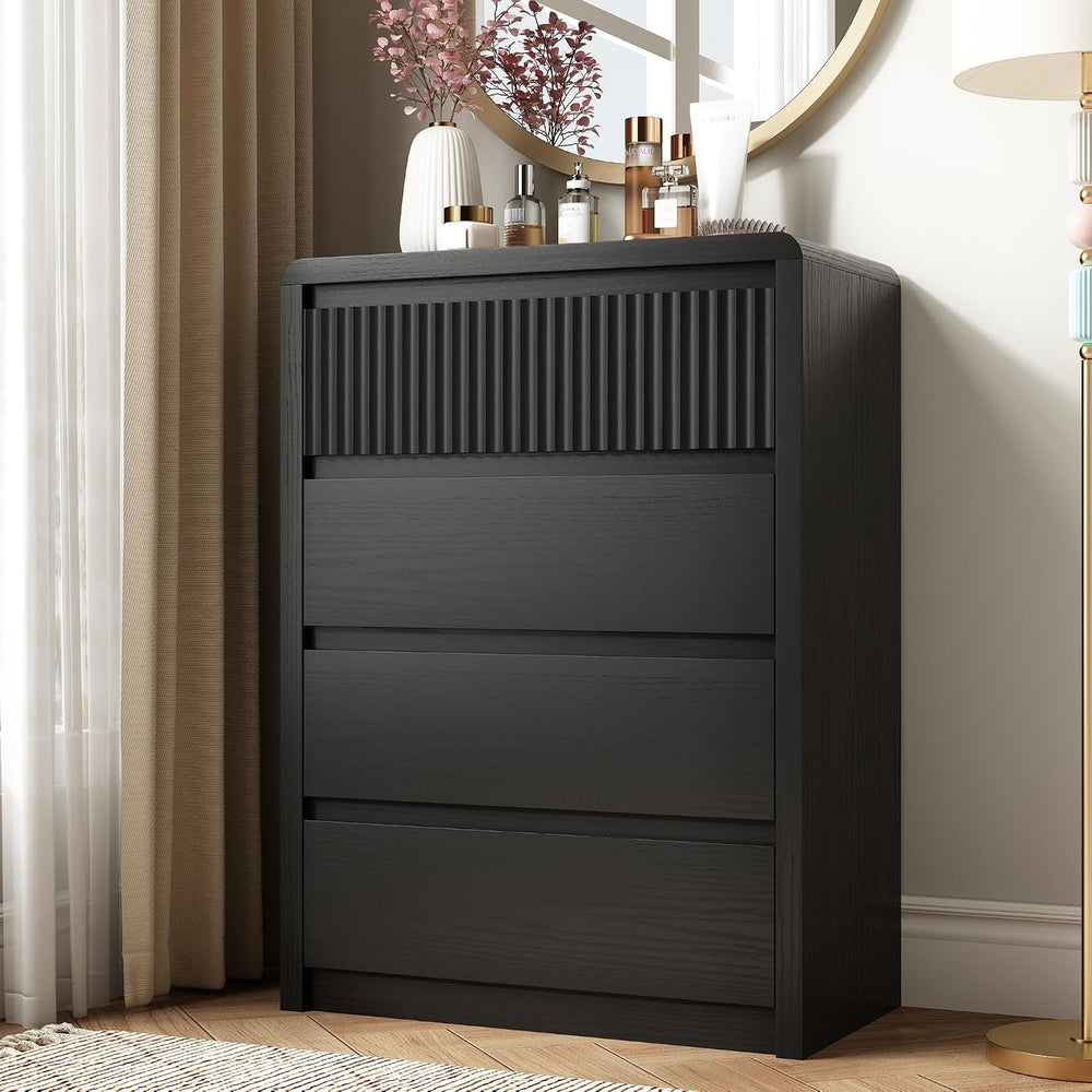 LYNSOM 4 Drawer Dresser for Bedroom, 40" Tall Fluted Dresser with Curved...