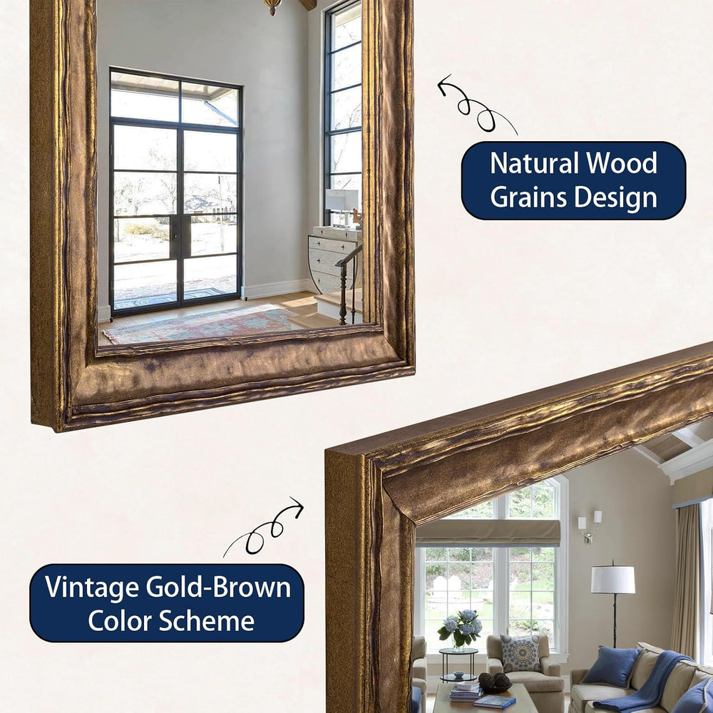 Rectangular Antique Solid Wood Frame Mirror, 37''x25'' Decora...