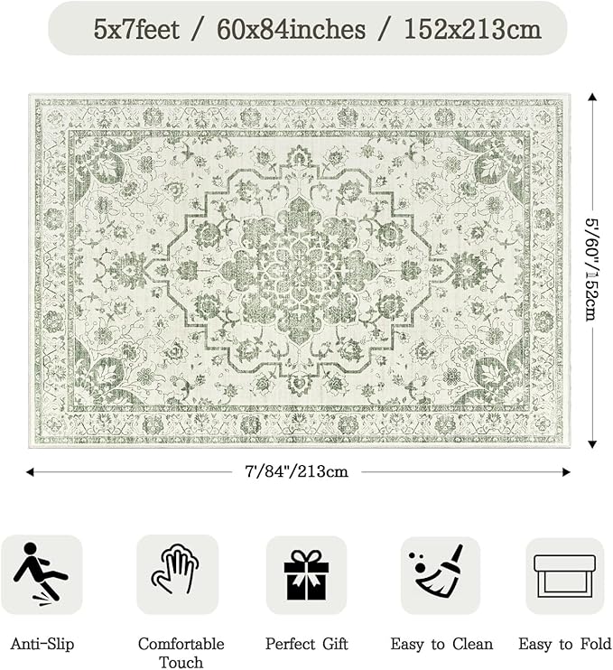Madane 5x7 Area Rugs for Living Room, Vintage Stain Resistant Area Rug - Image 2