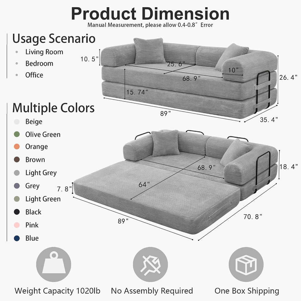 JJJ 89 inch Boneless Sofa Bed Sleeper Couch