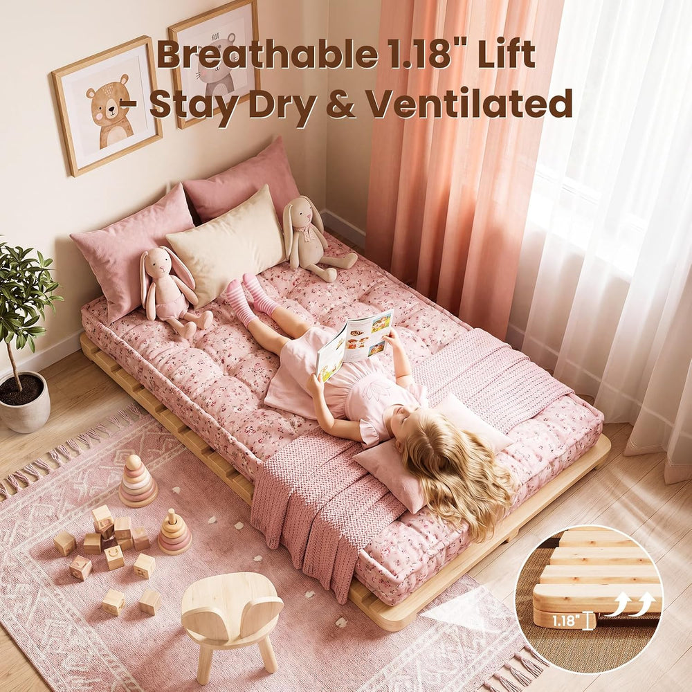 Floor Bed Frame, Foldable Japanese Tatami Bed Frame for Futon Mattress
