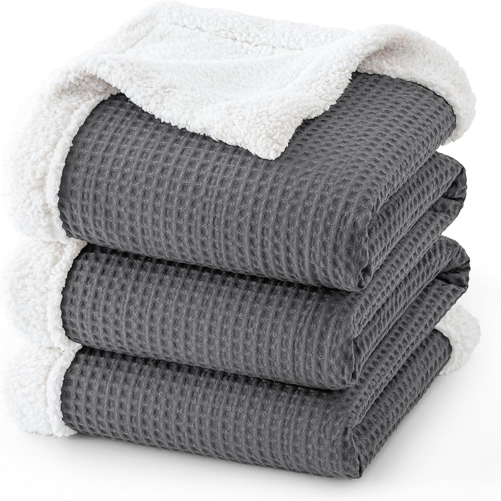 PHF Waffle Sherpa Blanket King Warm for Winter, 104"x90", Grey