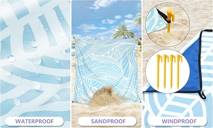 HIHOHO Beach Blanket Waterproof Sandproof Extra Large Beach Mat 79" X - Image 2