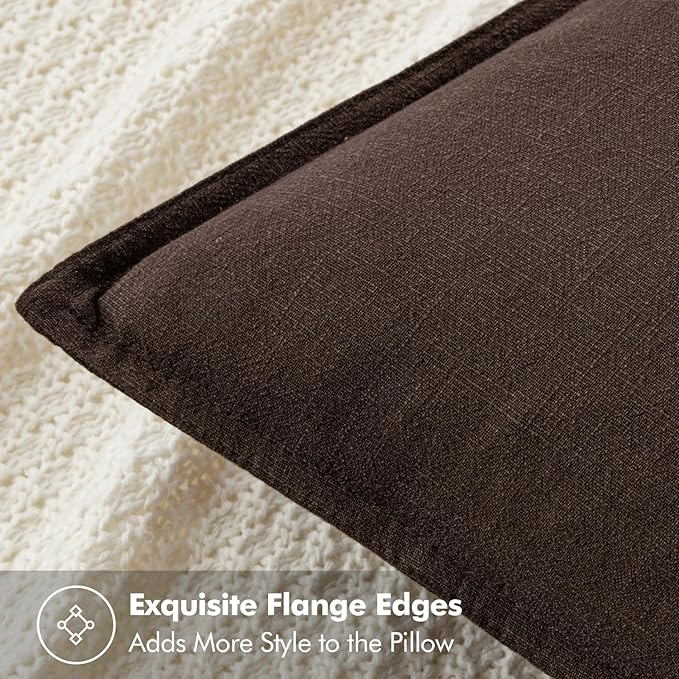 MIULEE Decorative Linen Euro Sham Pillow Covers 22x22 Inch Dark Brown Boho - Image 2