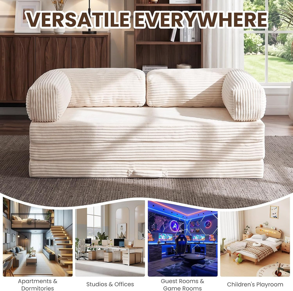 5-in-1 Convertible Sofa Bed,60" Boneless Couch with Pull Out Bed,Tri-Fol...