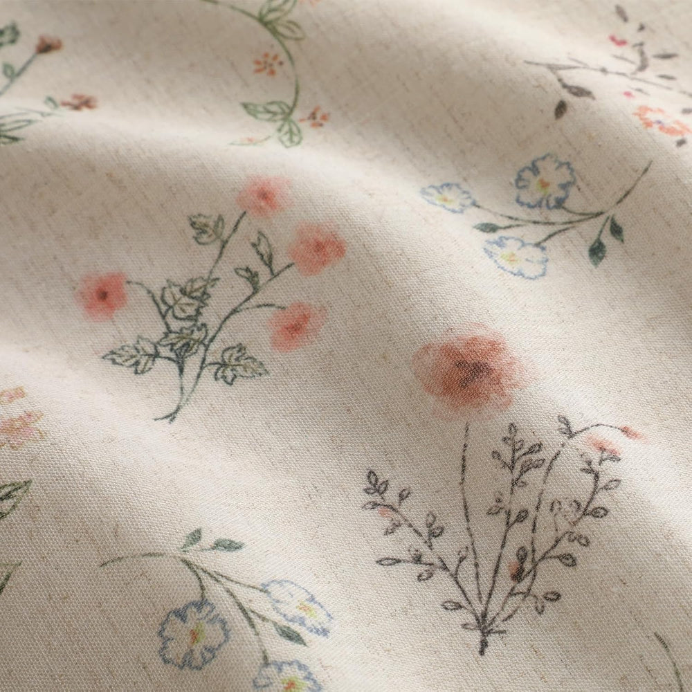 Boho Floral 100% Blackout Curtains 90 Inch 2 Panels Linen Texture