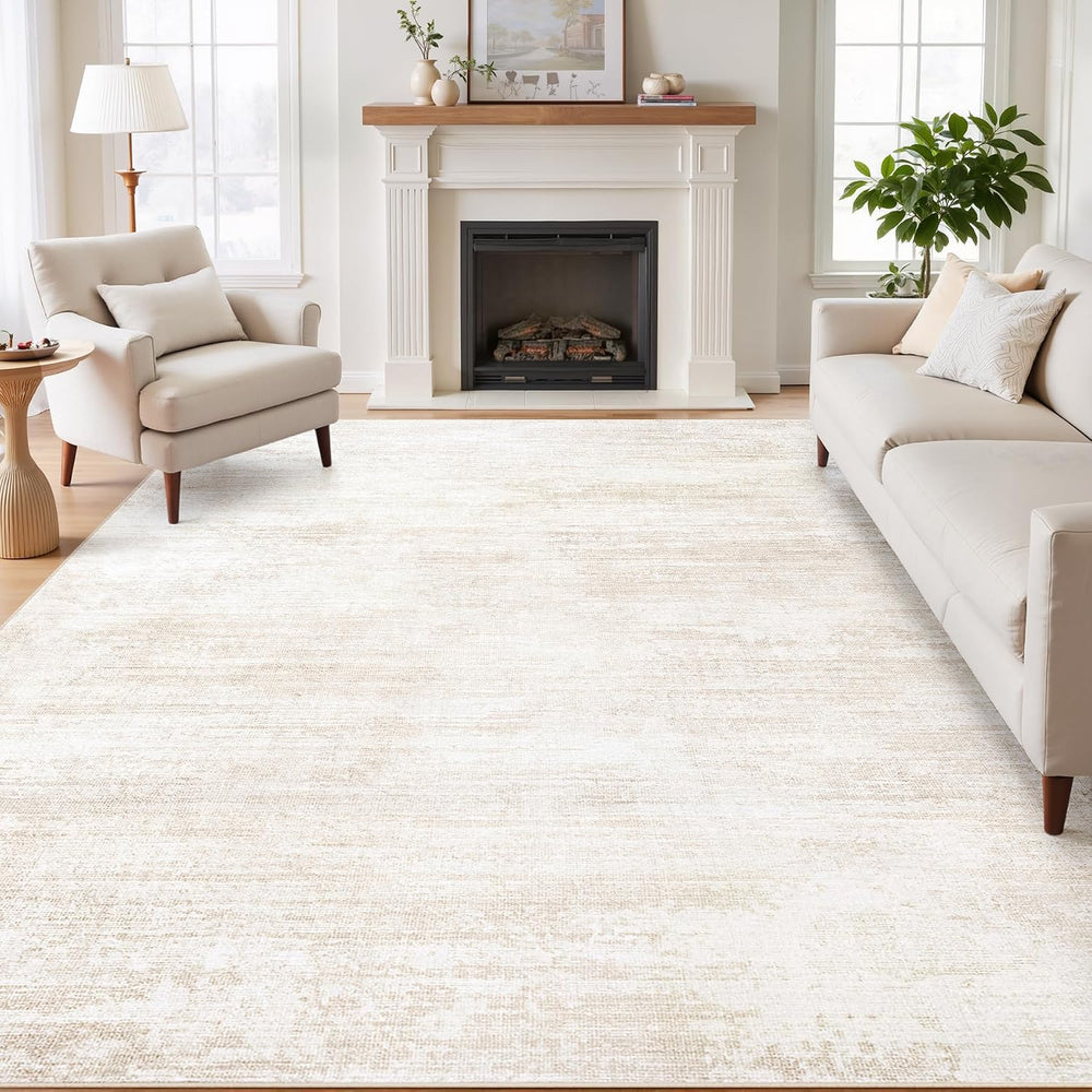 Tosuoka Washable Rug 8x10 Area Rugs for Living Room, Beige Cream Abstract