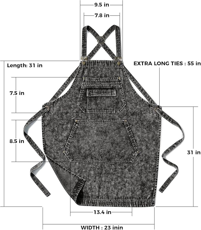 Denim Apron with Pockets for Hair Stylist Gardening Craftsmen Barista Women