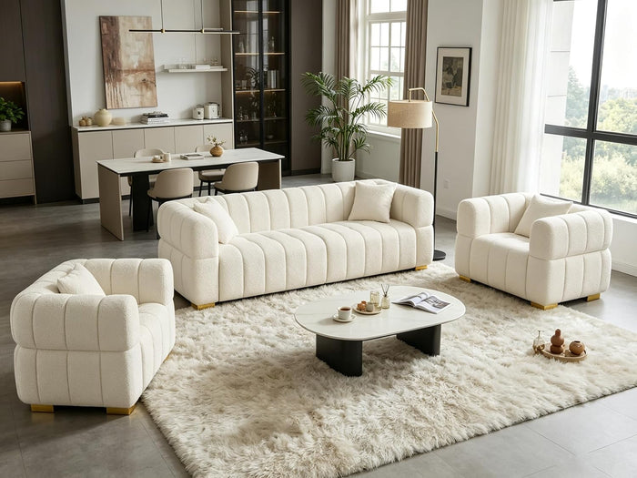 VANOMi Cloud Sofa and Chair Set, 3 Piece Modern Seating Furniture, Cream