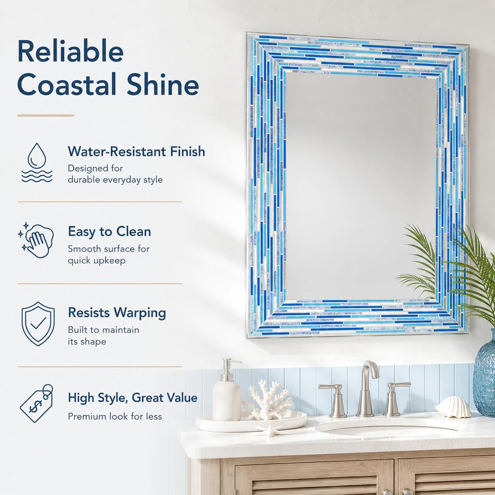Head West 24"x30" Frameless Blues Mosaic Bathroom Vanity Mirror, Re...