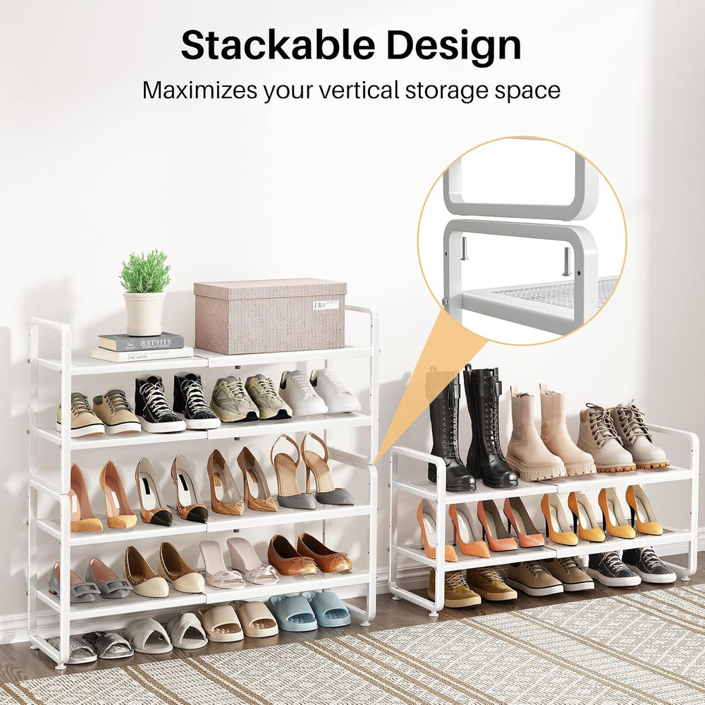 Expandable Metal Shoe Rack for Closet, Entryway & Garage, 2-Tier, White |...