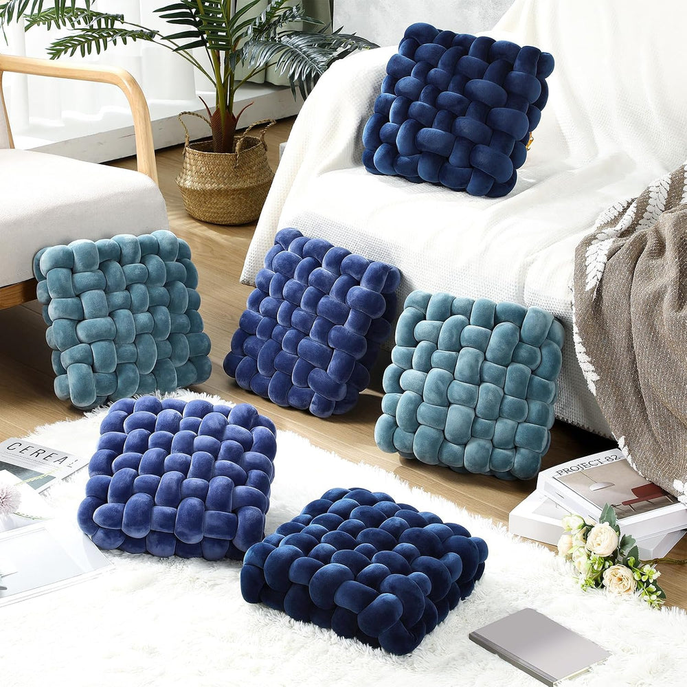 Wenqik 2 Pcs Knot Pillows Square Throw Pillow, Blue, Crystal Velvet