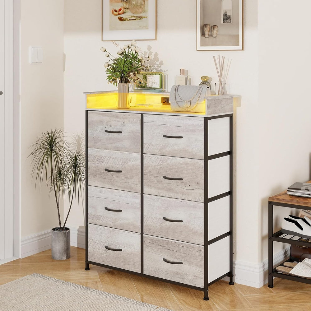 Dresser for Bedroom with Charing Station Grey Dresser with LED Lights Tall Dr...