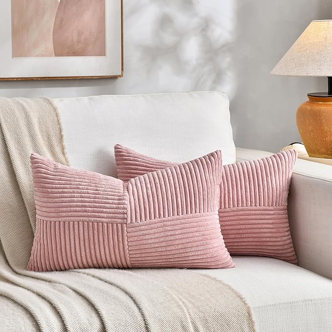 Fancy Homi 2 Packs Blush Pink Lumbar Decorative Throw Pillow Covers 14x24 Inch by Fancy+Homi