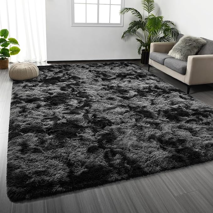 Large Shag Area Rugs 6 x 9, Tie-Dyed Plush Fuzzy Rugs by Deerhoo