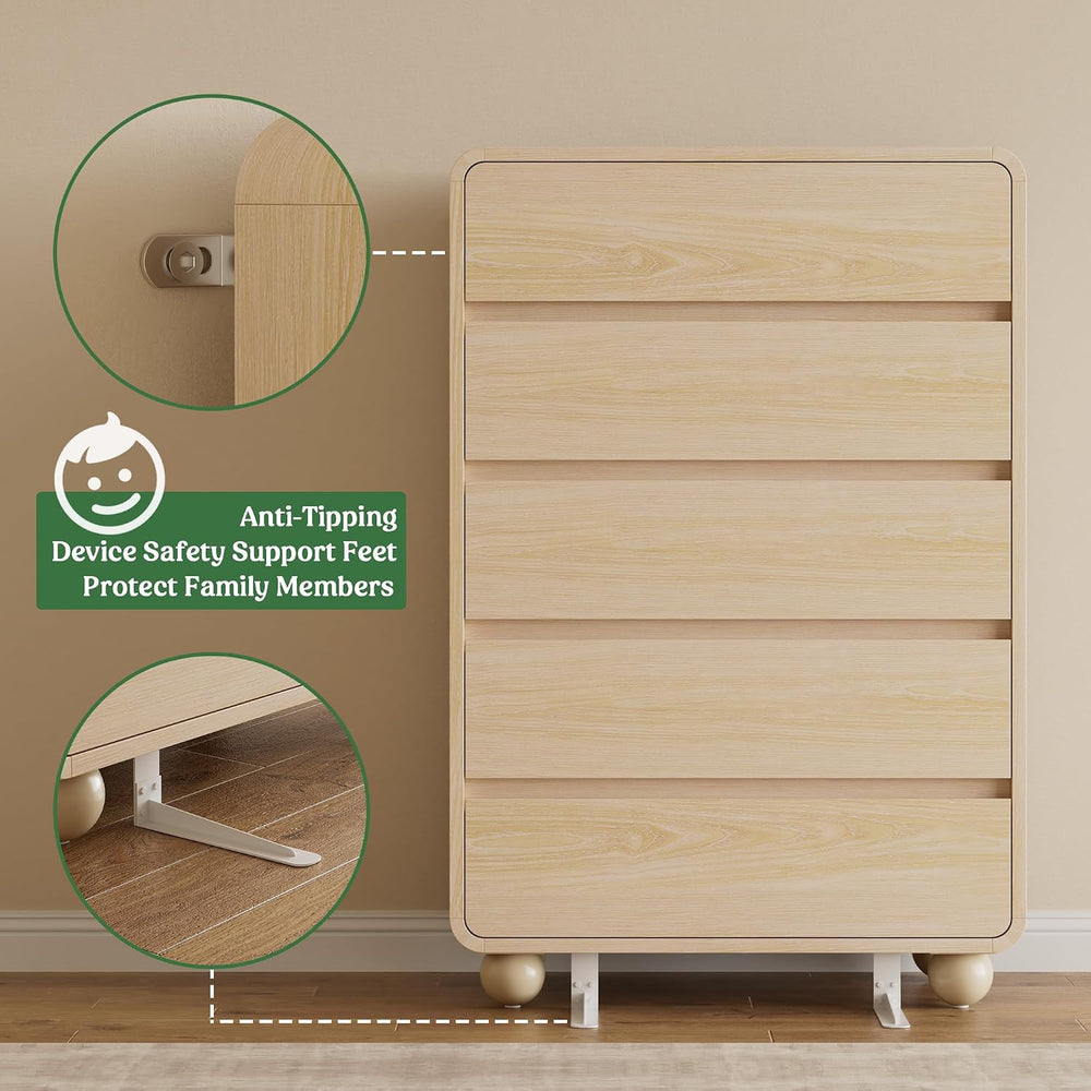 5 Drawer Dresser for Bedroom, 41" Tall Chest of Drawers, Natural