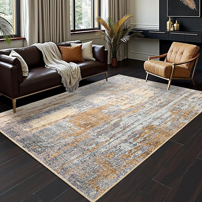 Toneed Abstract Area Rug Modern Washable Rug Soft Non Slip Rug Low Pile by Toneed