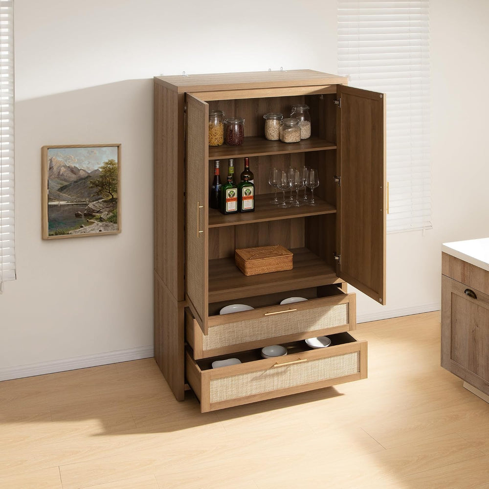 SICOTAS Rattan Armoire Wardrobe Closet : 71 inch Wardrobe with Drawers