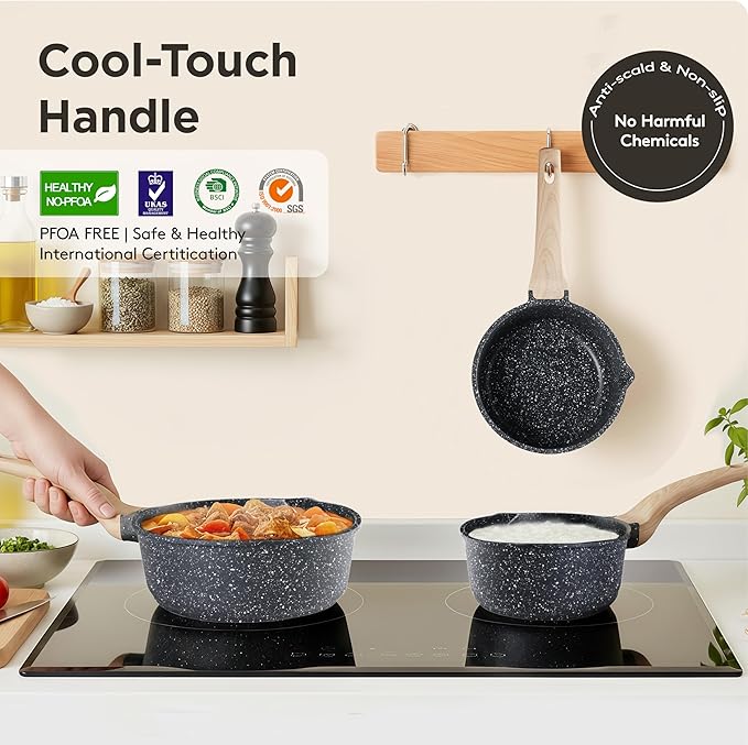 Sauce Pan Set with Lids, Nonstick Small Cooking Pots 1.5Qt&3Qt, Lightweight Non - Image 4