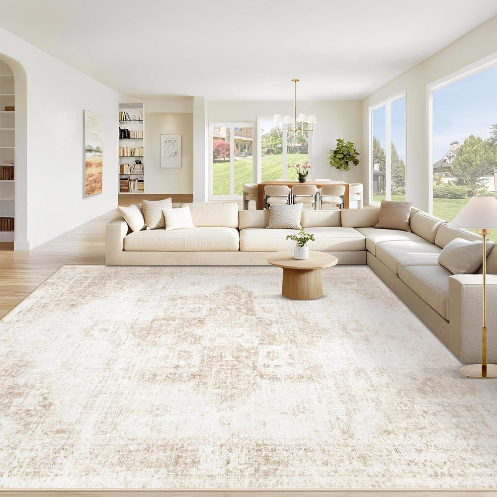 Area Rug 9x12 Washable Rug, Vintage Boho Medallion Rugs Non-Slip Soft Low Pil...