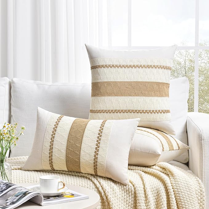 Fancy Homi Set of 1 Neutral Tan Lumbar Decorative Throw Pillow Cover 12x20 Inch - Image 6
