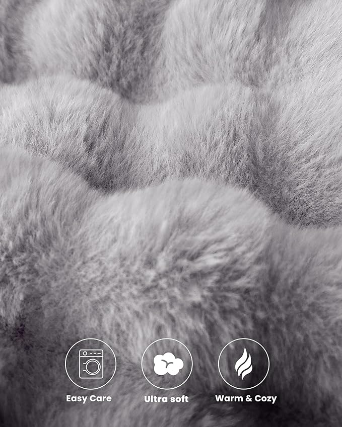 Ultra Soft Cozy Faux Fur Throw Blanket, Fuzzy Plush Thick Bubble Blanket - Image 7
