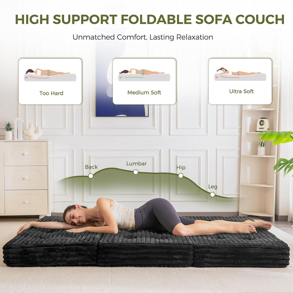MAXYOYO Folding Sofa Couch Bed, 6 Inch Tri-Fold Floor Sofa Bed, Folding Mattr...
