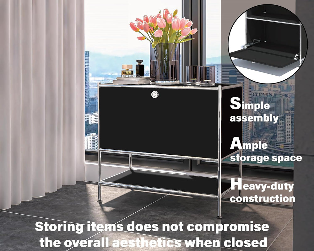 Metal Nightstand, Mid-Century Modern Bookshelf, Flap Door 27.5 | Sleek Modern...